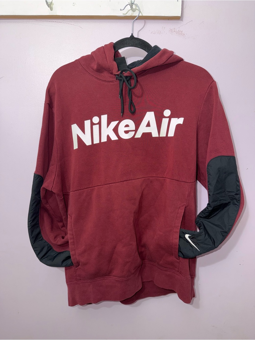 Nike Air Maroon Hoodie with Black Sleeve Panels and sweatpants